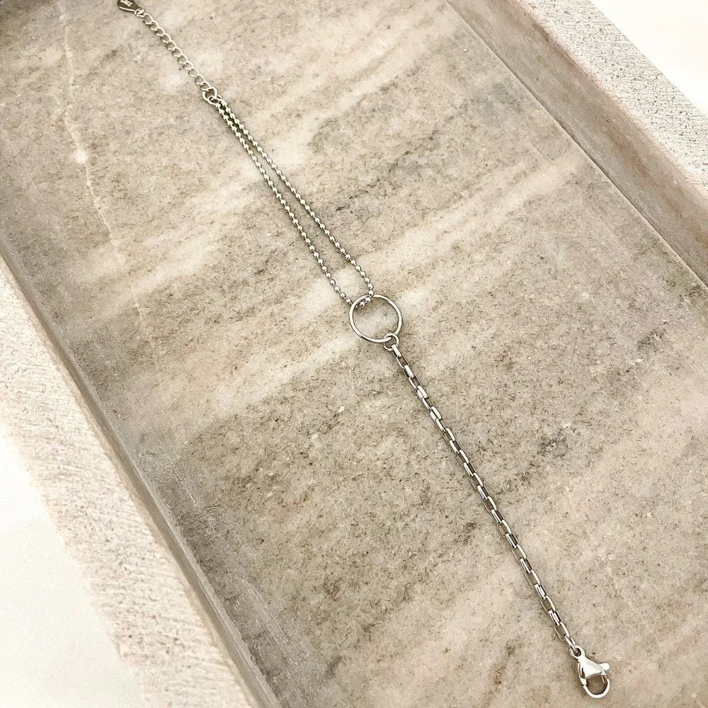 925 Sterling Silver Dainty Circle Bracelet Minimalist Asymmetric Chain Bracelet - Picture 4 of 4